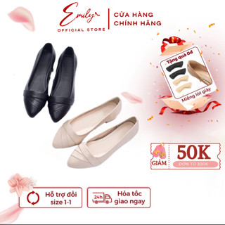 Giày bệt Emily Giày Búp Bê Đế 2P Mũi Nhọn Da Lì Xếp Li Dáng Basic Thanh Lịch Da Mềm Êm Chân - EM3M