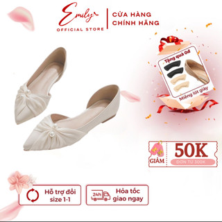 Giày bệt EMILY Giày Búp Bê Đế Bằng Mũi Nhọn Da Lì Quai Xoắn Ngọc Dáng Basic Thanh Lịch Da Mềm Đế Cao Su Êm Chân - EB47M