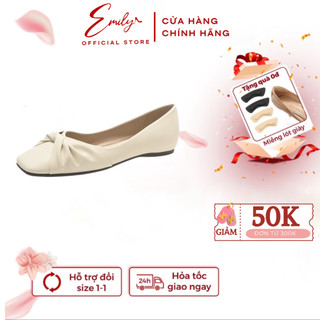 Giày bệt EMILY Giày Búp Bê Đế Bằng Mũi Vuông Da Lì Quai Xoắn Dáng Basic Thanh Lịch Da Mềm Đế Cao Su Êm Chân - EB48M