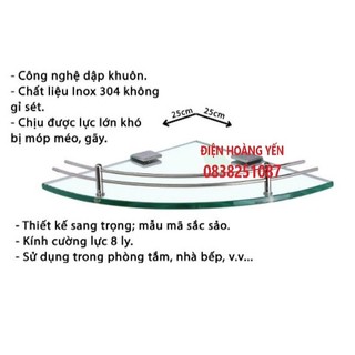Kệ kiếng phòng tắm – kiếng dày 10 ly, pas kiếng inox 304