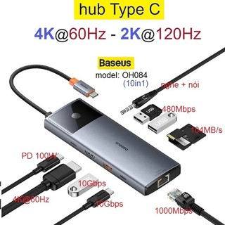 Hub mở rộng type c to hdmi 4k@60hz baseus metal gleam series ii 10in1 usb hub