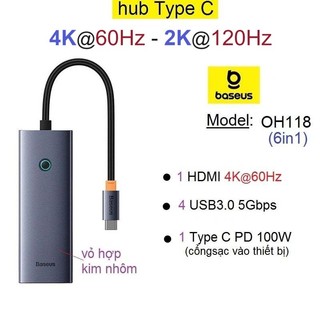 Hub chuyển đổi type c to hdmi 4k@60hz/ usb 3.0 baseus ultrajoy series 6 port hub docking station