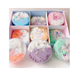  Slime mây Slam mây đa sắc cầu vồng hộp nhựa trong hình thỏ 
