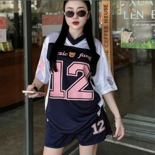 Bộ Thể Thao Nữ Cộc Tay In Số 12 Chú Gấu, Chất Liệu Thun Bạc Kết Hợp Thông Hơi Mềm Đẹp, Từ 39-58kg