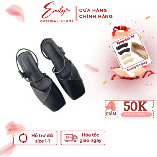 Giày Bệt EMILY Giày Sandal Hở Gót Slingback Đế 3p Mũi Vuông Phối Vạt chéo Dáng Basic - ETG15M