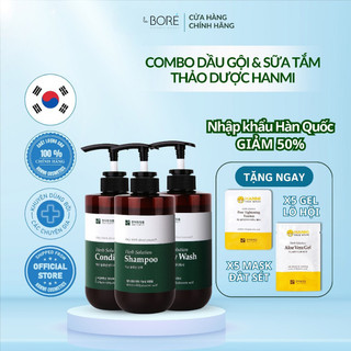 Combo 3 Dầu Gội, Xả & Sữa Tắm Thảo Dược Kích Mọc Tóc, Dưỡng Trắng Da 500ml Herb Solutio - Hanmi