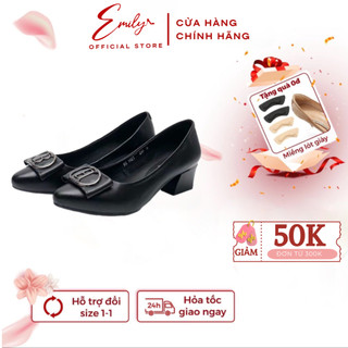 Giày Cao Gót Nữ Emily Giày Công Sở Dáng Basic Trơn Đế Cao 4cm Đính Nơ Da Mềm Mịn Êm chân - EM21M