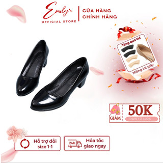 Giày Cao Gót Nữ Emily Giày Công Sở Dáng Basic Trơn Đế Cao 4cm Da Bóng Mềm Mịn Êm chân - EM18M