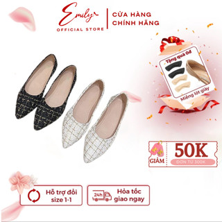 Giày bệt EMILY Giày Búp Bê Đế Bằng Mũi Nhọn Phối Dạ Dáng Basic Thanh Lịch Da Mềm Đế Êm - ECC12M