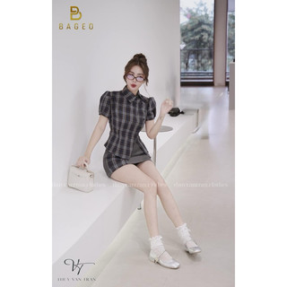 Set kẻ caro lệch chân váy 𝐁𝐀𝐆𝐄𝐎