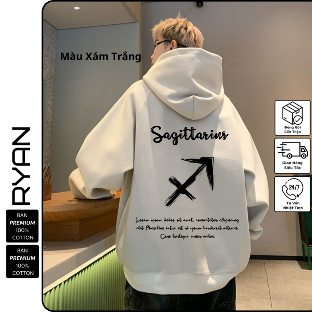 Áo Hoodie RYAN 12 CUNG HOÀNG ĐẠO Local Brand Unisex Chất Nỉ Ngoại Dày Dặn 350 GSM Ryan.store