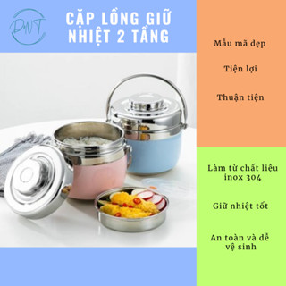 Cặp lồng giữ nhiệt 2 tầng inox 304. Hộp đựng cơm 2 tầng inox 304. Cà mèn giữ nhiệt 2 tầng inox 304