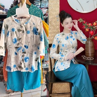 Bộ bà ba lụa hoa cho mẹ và bé gái cực dễ thương