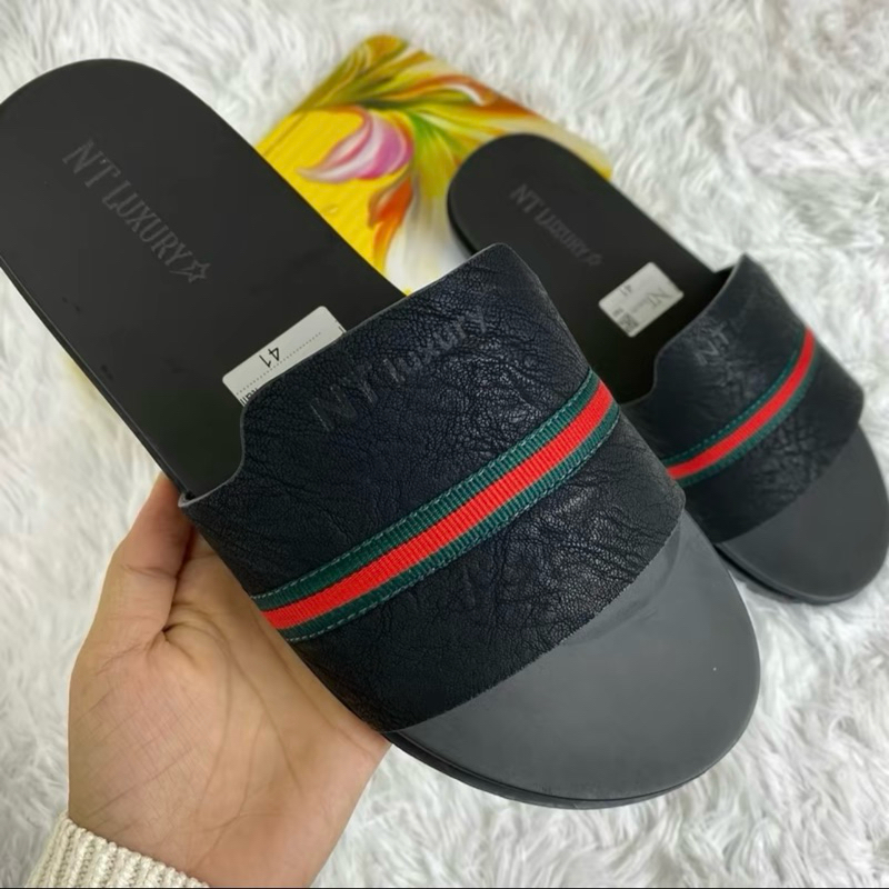 (M02)Dép da quai ngang nam, Dép Da Nam BBR, Dép da nam GC Bản cao cấp 2024