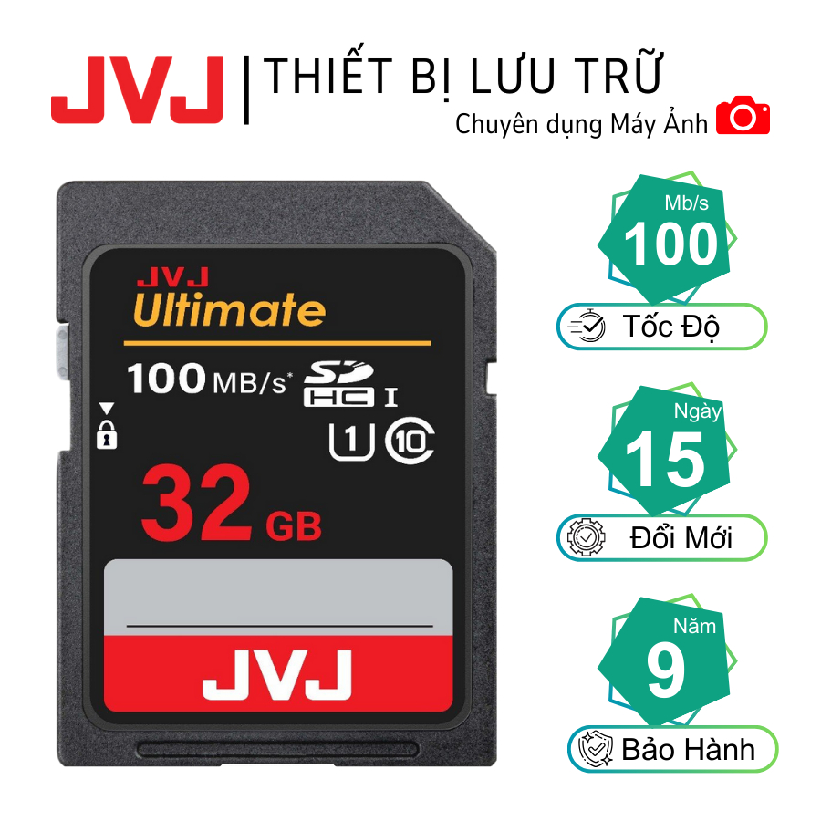Thẻ Nhớ SD 32Gb JVJ Ultimate Class 10 - Chuyên Dụng Cho Máy Ảnh, Máy Tính,...Tốc Độ Lên Đến 100Mb/s - Bảo Hành 9 Năm