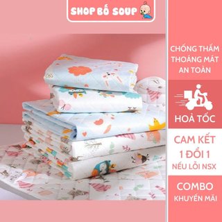Tấm lót chống thấm cho bé gồm 3 lớp, miếng lót em bé thay bỉm có thể giặt được Shop Bố Soup