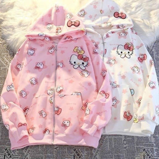 Áo khoác nỉ Unisex chống nắng chất nỉ 3D HELLO KITTY Form rộng hoạ tiết dây kéo dễ thương