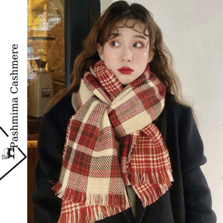 Khăn quàng cổ màu Đỏ kẻ Caro 2 mặt, chất liệu len Cashmere dày mềm mịn, dệt kim dành cho nam nữ K01