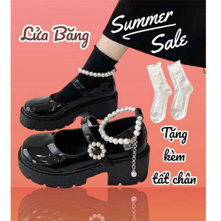 Giày bốt lolita da bóng quai ngọc mới