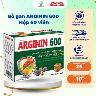 Bổ gan Arginin 600 tăng cường chức năng gan, mát gan, bổ gan Hộp 60 viên