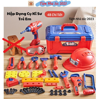 Đồ Chơi Lắp Ráp Trẻ Em Hộp Dụng Cụ Kĩ Sư Sửa Chữa Cho Bé Trai Kèm Mũ Và Kính Bảo Hộ Tiệm Nhà Sóc