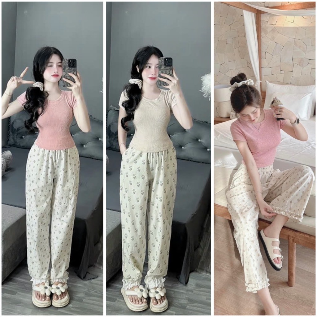 Set bộ quần baggy lai bèo phối áo baby tee dễ thương _ trẻ trung SBNT_434