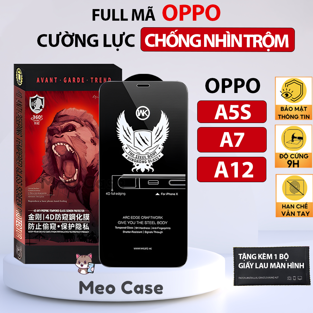 Kính cường lực Oppo A5S, Oppo A7, Oppo A12, cường lực chống nhìn trộm Wekome full màn hình điện thoạ