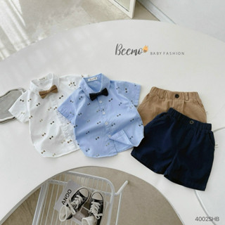 Set sơ mi cộc tay Beemo in tràn phối nơ cực xinh, chất liệu thô hàn mềm mịn thoáng mát cho bé 9-24kg