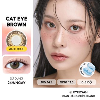Kính áp tròng EYEIYAGI lens chống ánh sáng xanh Cat Eye Brown Antiblue anti UV độ cận 0-8 đeo 24h | Chính hãng Hàn Quốc