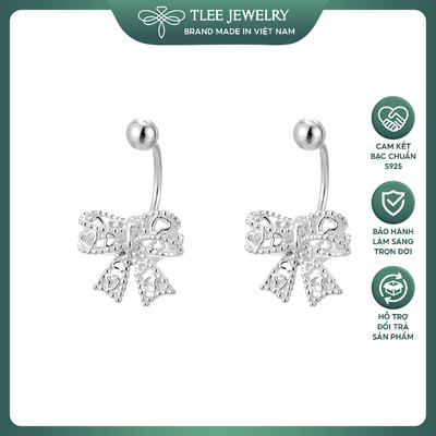 Khuyên tai bạc nữ TLEE nơ đan chốt ren bi dáng cong xinh xắn TLEE JEWLERY B0514
