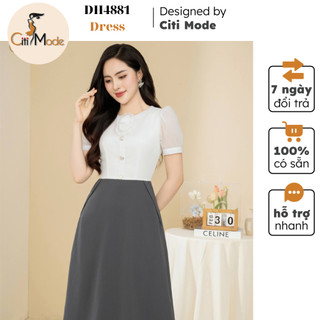 Đầm công sở CITI MODE FASHION thiết kế dáng xoè trắng phối chân váy xám DH4881