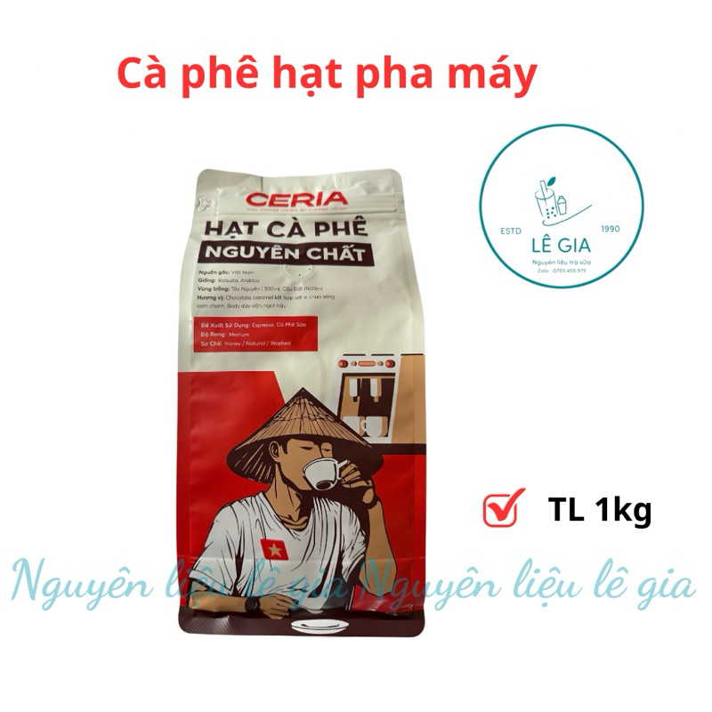 Cà phê hạt nguyên chất pha máy Ceria gói 1kg