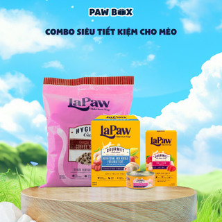 Combo siêu tiết kiệm laPaw cho mèo bao gồm cát 10Lít , hạt 1.2kg , súp thưởng 1 hộp và pate 85g