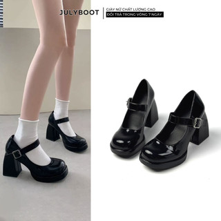 Giày lolita Sandal Mary Jane Đế Đúp Quai Khóa Da Bóng PU cao cấp Đế cao 9 cm mj9
