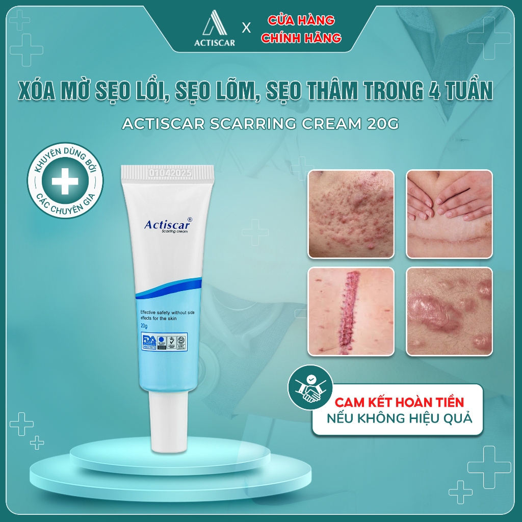 Kem Xóa Mờ Sẹo ACTISCAR-Hỗ Trợ Làm Mờ Sẹo Thâm, Sẹo Rỗ, Sẹo Lồi, Sẹo Lõm, Sẹo Bỏng Bô, Thủy Đậu 20g