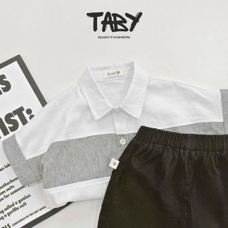  Set sơ mi cổ Đức chữ handsome chất liệu thô hàn mềm mại thoáng mát phối quần shorts kaki cho bé từ 9-25kg 4059BHB
