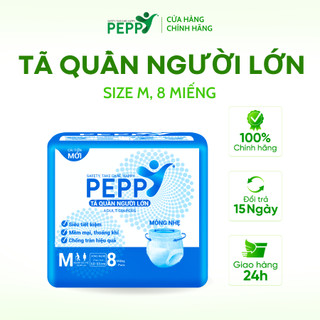 Tã/Bỉm Quần Người Lớn, Người Già Peppy Siêu Mềm, Siêu Thấm, Kháng Khuẩn Size M (8 Miếng)