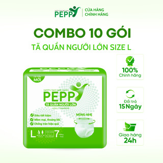 Combo 10 gói tã/bỉm quần người lớn, người già peppy siêu mềm, siêu thấm, kháng khuẩn size l
