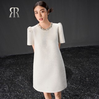 RẬP - Đầm Trắng Kem Cổ Tròn Đính Đá Tay Phồng - POPART 04