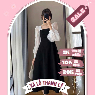 XẢ LỖ THANH LÝ - Đầm Váy Cổ Vuông Tay Dài Phồng Dáng Váy Dài Xòe Màu Đen Nữ Dự Tiệc LiVi Bigsize 38kg - 70kg