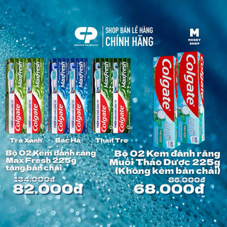 Bộ 2 kem đánh răng colgate maxfresh 225g tặng bàn chải bạc hà | trà xanh | than tre / colgate muối thảo dược 225g