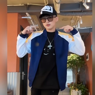 Áo Khoác Nam Nữ DAS 3 Sọc Vàng Tay Áo Thân Áo Phối Hai Màu Trắng - Xanh Than Phong Cách Boy Phố