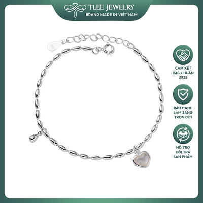 Lắc tay bạc nữ TLEE, hạt thóc mix trái tim đá xà cứ trắng xinh xắn TLEE JEWELRY LT0182