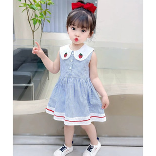 Váy bé gái sát nách cổ bèo dáng xòe cho bé từ 1 tuổi đến 5 tuổi