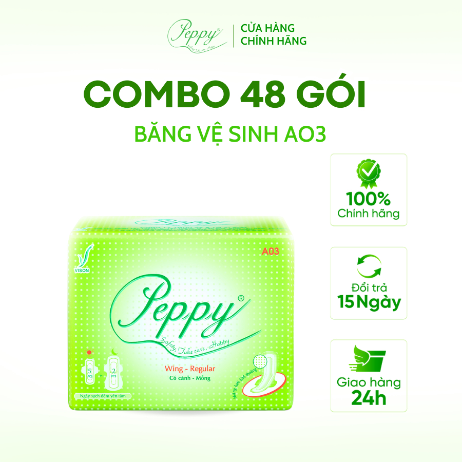 Combo 48 gói Băng Vệ Sinh AO3 Ngày Và Đêm, Siêu Thấm, Siêu Mỏng Nhẹ, Mặt Lưới, Có Cánh