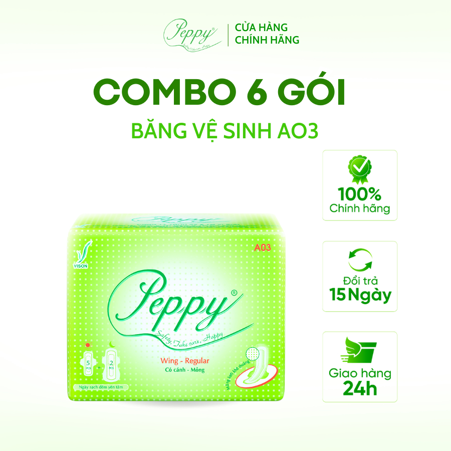 Combo 6 gói Băng Vệ Sinh AO3 Ngày Và Đêm, Siêu Thấm, Siêu Mỏng Nhẹ, Mặt Lưới, Có Cánh