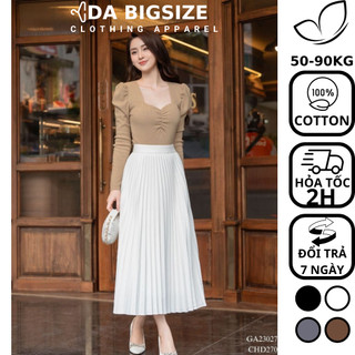 Dabigsize - Chân Váy Xếp Ly Dài , Chân Váy Công Sở Bigsize Nữ 100% Cotton Che Khuyết Điểm Cho Người Mập 50-90kg