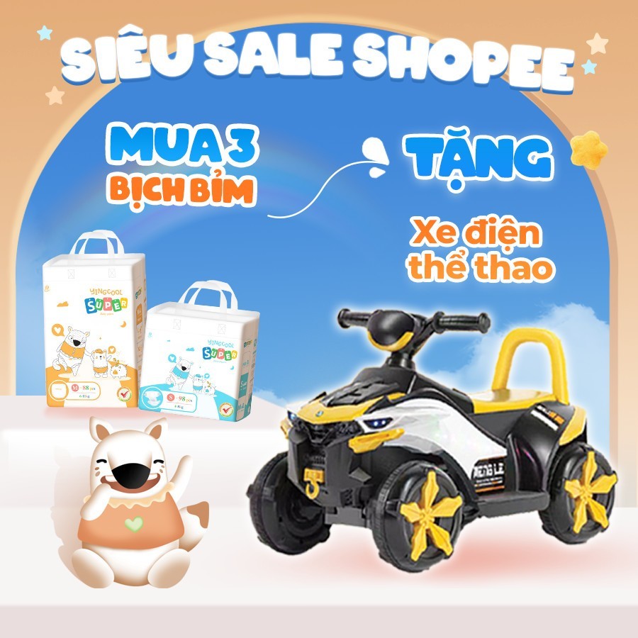 ( Combo 3b - Tặng Xe Thể Thao ) Bỉm YINGCOOL SUPER Size S104/MD92/MQ88/L80/XL76/XXL72/XXXL72