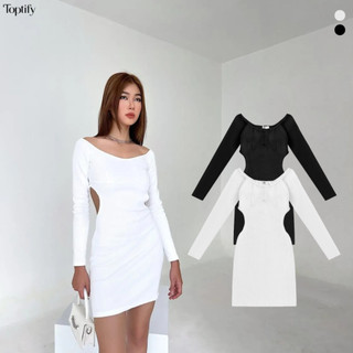 Đầm body dài tay TOPTIFY cổ thuyền khoét eo form ôm Love Spell Dress DT10