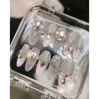 Nailbox thiết kế, màu cam hồng gắn charm nơ xinh -65
